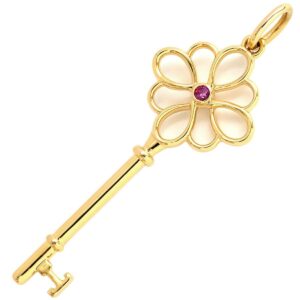 ティファニー Tiffany & Co ペンダントトップ ノットキー ローズゴールド ピンクゴールド チャーム AU750 RG PG 1P ピンクサファイア 【中古】