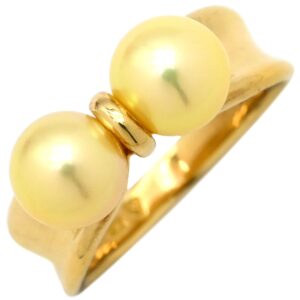 リング 指輪 ゴールデンパール リング イエローゴールド あこやパール 2粒 2P 750 YG 金 13号 【中古】
