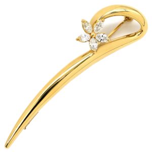 ブローチ ダイヤ 0.60ct イエローゴールド Au750 18K YG フラワー 曲線デザイン マーキスカット 5石 【中古】中古美品