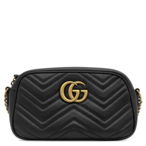 グッチ GUCCI ショルダーバッグ GGマーモント スモール カメラバッグ レザー シェブロンキルティングレザー ブラック ヴィンテージ金具 黒 ショルダー キルティング 447632 【中古】中古美品
