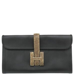 エルメス HERMES クラッチバッグ ジジェエラン29 スイフト リザード ブラック 黒 D刻印 【中古】