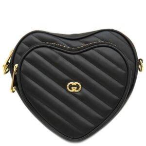 グッチ GUCCI ショルダーバッグ インターロッキングG ハート ショルダー レザー ブラック ゴールド金具 黒 751628 【保存袋】 【中古】