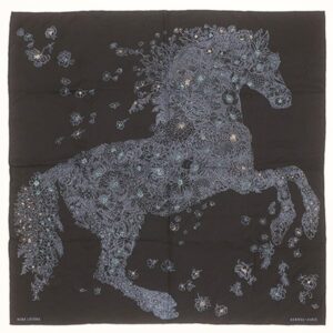 エルメス HERMES スカーフ カレ90 CARRE ビーズ シルク ブラック×ブルー 【ROBE LEGERE/ローブレジェール】 タグ欠品 【中古】