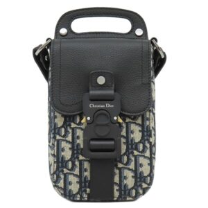 クリスチャン・ディオール Christian Dior ショルダーバッグ サドル バーティカル ポーチ コットン カーフ テクニカルファブリック ネイビー ブラック金具 【中古】新品同様品