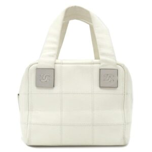 シャネル CHANEL ハンドバッグ チョコバー ミニボストン キャビアスキン ホワイト ガンメタル金具 白 格子柄 8****** 【中古】中古品