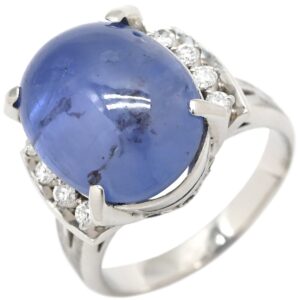 リング 指輪 スターサファイア ダイヤ ブルー×プラチナシルバー 13.50ct オーバルカボションカット Pt900 青 艶消し加工 マット仕上げ 天然石 10号 【中古】