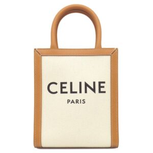 セリーヌ CELINE 2WAYバッグ ミニ バーティカル カバ キャンバス レザー ナチュラル×タン ゴールド金具 アイボリー 茶 ハンドバッグ ショルダー 193302 【保存袋】 【中古】