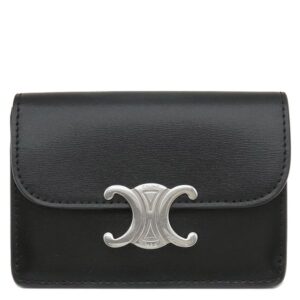 セリーヌ CELINE カードケース トリオンフ フラップ付き カードホルダー カーフ ブラック シルバー金具 黒 カード入れ 名刺入れ 【中古】