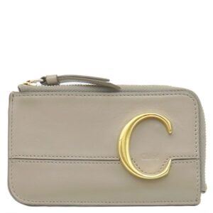 クロエ Chloe コインケース クロエC レザー グレー ゴールド金具 カードホルダー フラグメントケース グレージュ CHC19UP059A37 【中古】