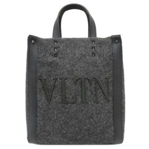 ヴァレンティノ VALENTINO 2WAYバッグ VLTN ロゴ フェルト レザー グレー×ブラック ガンメタル金具 黒 ショルダー トート スタッズ 1Y2B0B78BZN 【中古】新品同様品