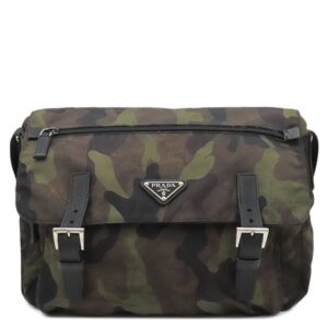 プラダ PRADA ショルダーバッグ 三角ロゴ メッセンジャー バッグ ナイロン カーキ シルバー金具 カモフラ 迷彩柄 【中古】