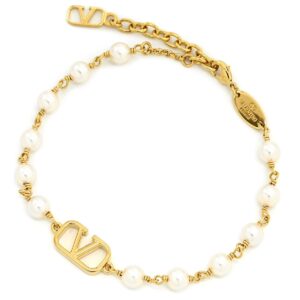 ヴァレンティノ VALENTINO ブレスレット Vロゴ シグネチャー パールビーズ GP フェイクパール ゴールド×ホワイト 7W2J0G16UXM 【箱】 【中古】中古美品