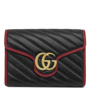 グッチ GUCCI ショルダーバッグ ロゴ チェーンウォレット レザー ブラック×レッド ヴィンテージ金具 GG 573807 【中古】新品同様品