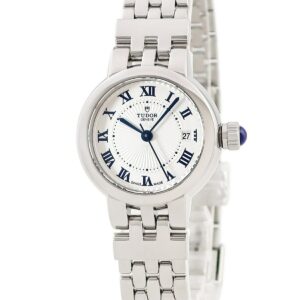チュードル TUDOR クレア ドゥ ローズ M35200-0001 OH済 I番 デイト ローマン 青針 オパライン レディース 腕時計自動巻き シルバー 【中古】