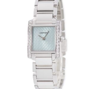 カルティエ Cartier タンク フランセーズ SM WE1019S3 K18WG無垢 純正ダイヤ ライトブルー レディース 腕時計クオーツ ブルー 【中古】