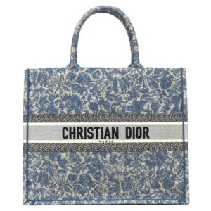 クリスチャン・ディオール Christian Dior トートバッグ ブックトート ラージ コットン ブルー 青 エンブロイダリー ボタニカル柄 M1286ZRXR_M49E 【中古】新品同様品