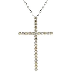 ネックレス ダイヤ 2.00ct クロス ペンダント ホワイトゴールド 十字架 ブリリアントカット 18K 750 WG 18金 ブラウンダイヤ 【中古】