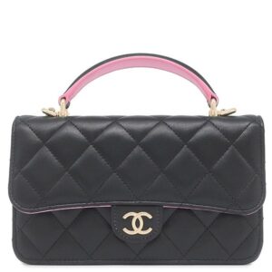 シャネル CHANEL ショルダーバッグ ミニマトラッセ フォンケース ラムスキン ブラック×ピンク ゴールド金具 黒 ココマーク ランダムシリアル 【箱】 【中古】