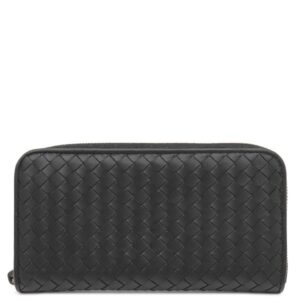 ボッテガヴェネタ BOTTEGA VENETA 長財布 ラウンドファスナー レザー ブラック シルバー金具 黒 オーガナイザー 【保存袋】 【中古】