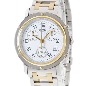エルメス HERMES クリッパー クロノグラフ CL1.920 デイト ホワイト 白 スモールセコンド メンズ 腕時計クオーツ ホワイト 【中古】