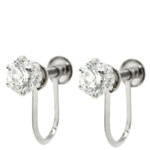 イヤリング ダイヤ 0.4/0.4ct ネジ式 ホワイトゴールド 1P 1石 1粒 メレダイヤ ソリティア 6本爪 K14WG 14K Au585 両耳用 【中古】