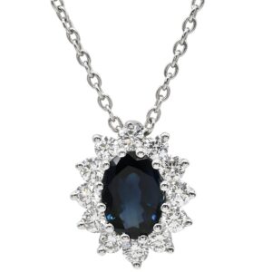 ネックレス ブルーサファイア ダイヤモンド ペンダント ホワイトゴールド 青 ブルー オーバルミックスカット 18KT 750 WG 【中古】中古美品