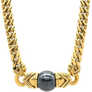ブルガリ BVLGARI ネックレス ヘマタイト チェーンネックレス グレー×イエローゴールド 18K 750 18金 グルメットチェーン 【中古】中古品