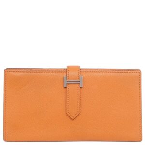エルメス HERMES 長財布 ベアンスフレ シェーブル オレンジ シルバー金具 二つ折り財布 □Q刻印 【中古】