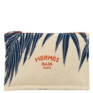 エルメス HERMES ポーチ フラットポーチ コットン マリン×コライユ シルバー金具 【ジン&レオ】 ニューヨッティング H103581M 【箱】 【中古】