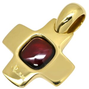 ポメラート Pomellato ペンダントトップ クロスモチーフ ワインレッド×イエローゴールド Au750 18K 18金 ミックスカボション 十字架 大粒 ガーネット 【中古】新品同様品