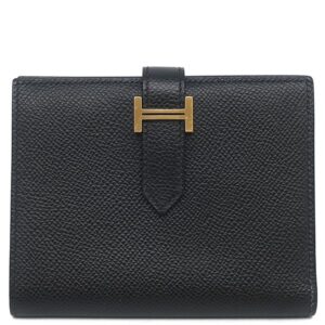 エルメス HERMES 二つ折り財布 ベアンコンパクト ヴォーエプソン ブラック ゴールド金具 コンパクトウォレット Z 【中古】中古美品