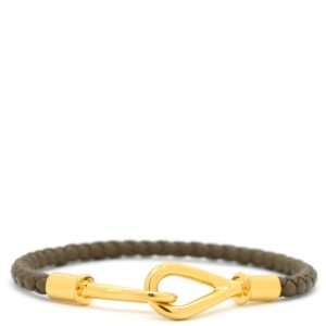 エルメス HERMES ブレスレット ジャンボ レザー GP エトゥープ×ゴールド グレージュ 編み込み レザーブレス 【箱】 【中古】中古美品