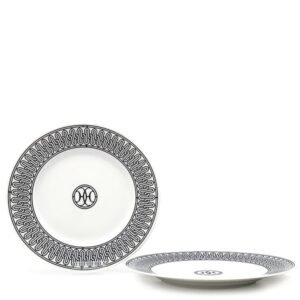 エルメス HERMES 食器 デザートプレート Hデコ ポーセリン ブラック×ホワイト 新品 未使用 アッシュデコ 22.5cm 2枚セット 【箱】 【中古】未使用保管品