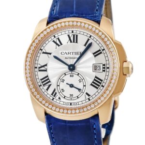 カルティエ Cartier カリブル ドゥ カルティエ WF100013 K18PG無垢 純正ダイヤ スモールセコンド デイト 青針 メンズ 腕時計自動巻き シルバー 【中古】中古美品
