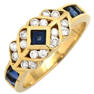 リング 指輪 ブルーサファイア ダイヤ イエローゴールド×ブルー Au750 18K 18金 ダイヤ ジュエリー ブルー 13号 【中古】中古美品