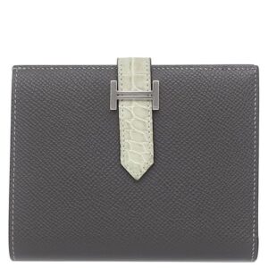 エルメス HERMES 二つ折り財布 ベアンコンパクト タッチ ヴォーエプソン アリゲーターマット ヴェールドー×グラファイト シルバー金具 黒 クロコ W 【中古】中古美品