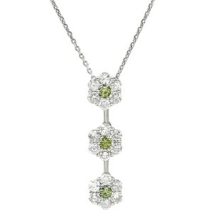 ネックレス ダイヤペンダント ホワイトゴールド 3石 3連 ドロップ 18K 750 WG 18石 色石 ラウンドブリリアント 【中古】中古美品