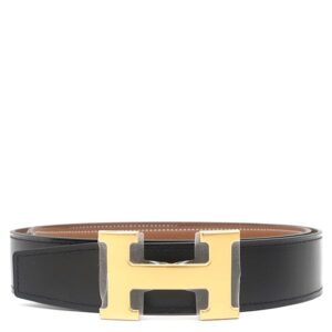 エルメス HERMES ベルト コンスタンスH トゴ ボックスカーフ ブラック×ゴールド #80 ゴールド金具 新品 未使用 Hバックル リバーシブル K刻印(2025年製) 【箱】 【中古】