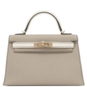 エルメス HERMES 2WAYバッグ ミニケリードゥ 外縫い シェーブル シェーブルシャムキラ トゥルティエールグレー×ナタ シャンパンゴールド金具 【PO品】 グレージュ オフホワイト バイカラー B刻印 【中古】