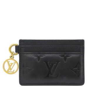 ルイヴィトン LOUIS VUITTON カードケース ポルトカルト クッサン ラムスキン ノワール ゴールド金具 黒 モノグラム エンボス LVサークル M82748 RFID 【中古】