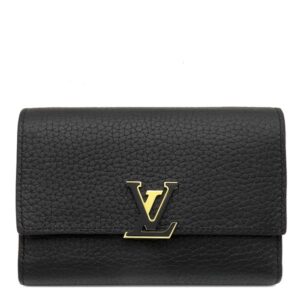 ルイヴィトン LOUIS VUITTON 三つ折り財布 ポルトフォイユカプシーヌ コンパクト レザー トリヨンレザー ノワール×ホットピンク ゴールド金具 黒 ピンク ブラック金具 M62157 RFID 【中古】