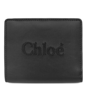 クロエ Chloe 二つ折り財布 センス コンパクト ウォレット レザー ブラック ゴールド金具 黒 ロゴ刺繍 小銭入れ 札入れ Sense CHC23SP867I10001 【中古】中古美品