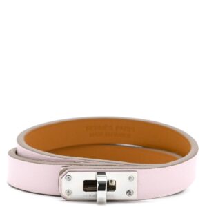 エルメス HERMES ブレスレット ミニ ケリードゥブルトゥール レザー ヴォースイフト メタル モーヴペール T2 シルバー金具 2重 2連 レザーブレス B刻印(2023年製) 【箱】 【中古】