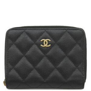 シャネル CHANEL 二つ折り財布 ラウンドジップ ミニ財布 カーフ キャビアスキン ブラック ゴールド金具 黒 ココマーク AP4652 ランダムシリアル 【箱】 【中古】