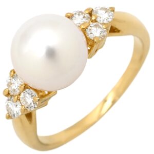 ミキモト MIKIMOTO リング 指輪 パール ダイヤ パールホワイトXイエローゴールド MIKIMOTO 18K 750YG 11.5号 【中古】中古美品