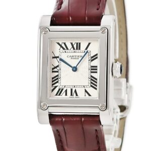 カルティエ Cartier タンク アビス CPCP W1529651 Pt950無垢 プラチナ ギョウシェ 角型 青針 ローマ数字 メンズ 腕時計手巻き シルバー 【中古】