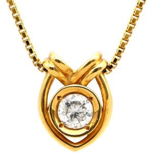 ネックレス ダイヤペンダント イエローゴールド 18K 1P 1石 1粒 ダイヤモンド 0.24ct ベネチアンチェーン 【中古】中古美品