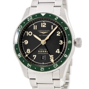 ロンジン LONGINES スピリット ズールータイム L3.812.4.63.6 デイト ブラック グリーン 回転ベゼル GMT メンズ 腕時計自動巻き ブラック 【中古】