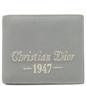 クリスチャン・ディオール Christian Dior 二つ折り財布 CD 1947 ウォレット グレインカーフレザー グレー ロゴ 【中古】