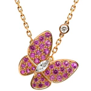 ヴァンクリーフアーペル Van Cleef & Arpels ネックレス ドゥ パピヨン ペンダント ピンクXローズゴールド ピンクゴールド 18K ピンクサファイア ダイヤモンド VCARO3M200 【修理証明書】 【中古】